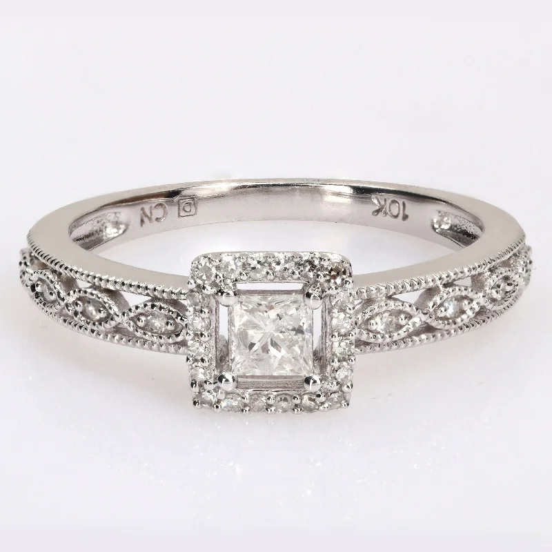 unique wedding bands-Miadora 3/8ct TDW Diamond Halo Engagement Ring in Sterling Silver