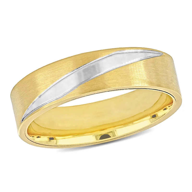 diamond rings for men-Miadora 6 mm Mens Brushed Finish Wedding Band in Two-Tone 14k Yellow and White Gold