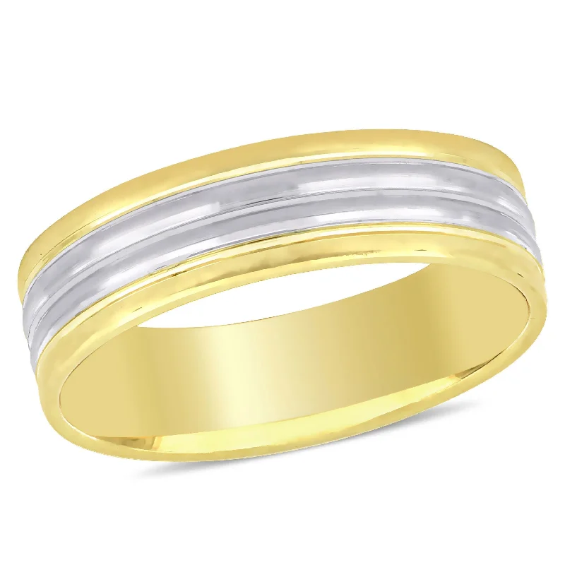 white gold engagement rings-Miadora 6 mm Mens Wedding Band in 10k Two-Tone White and Yellow Gold