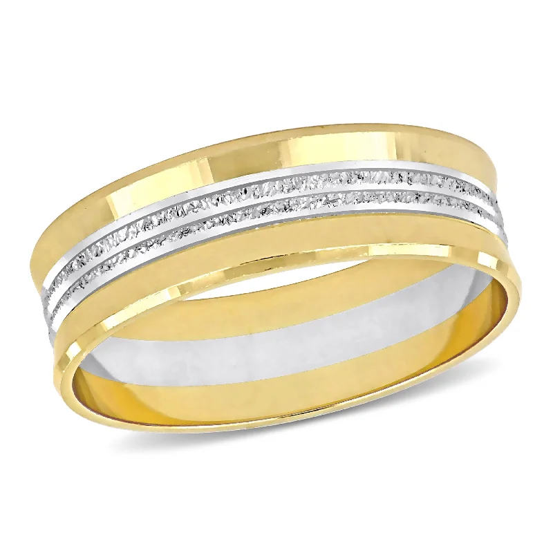 fashion rings for men-Miadora 6 mm Mens Wedding Band in Two-Tone 10k Yellow and White Gold