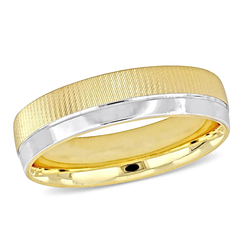 elegant engagement rings-Miadora 6 mm Mens Wedding Band in Two-Tone 14k Yellow and White Gold