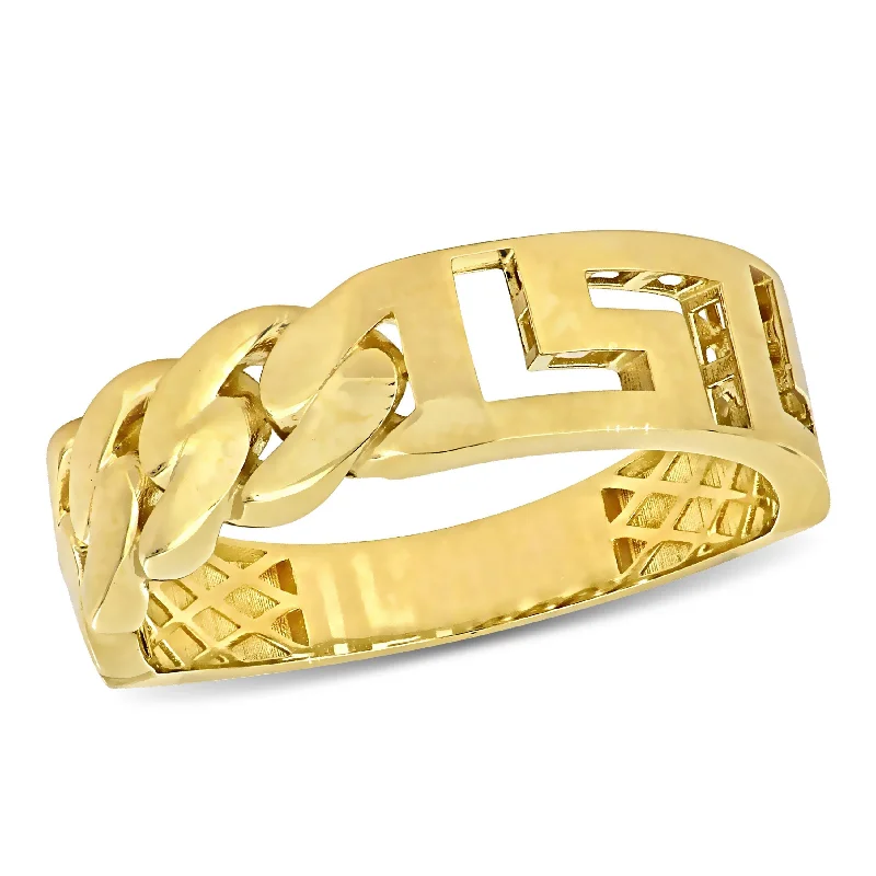 silver wedding bands-Miadora Interlocking and Greek Key Design Ring in 14k Yellow Gold