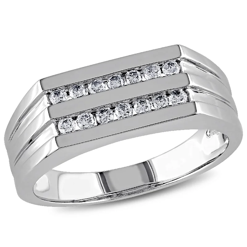 women’s wedding sets-Miadora Mens 1/3 CT TW Diamond Triple Row Ring in 10k White Gold