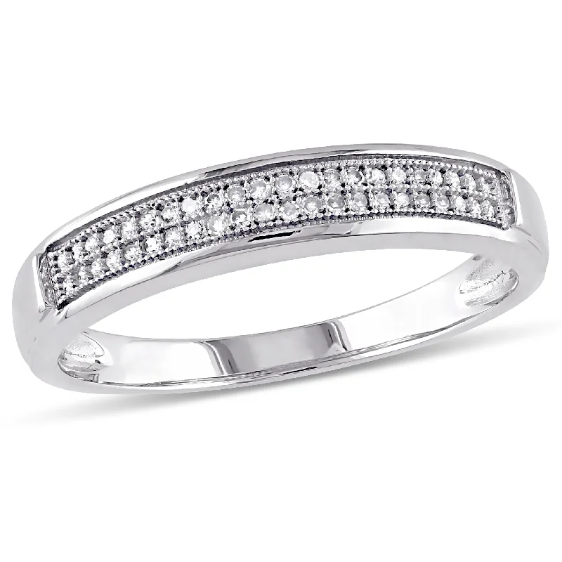 antique-style rings-Miadora Mens 1/8 CT TW Diamond Double Row Wedding Band in 10k White Gold