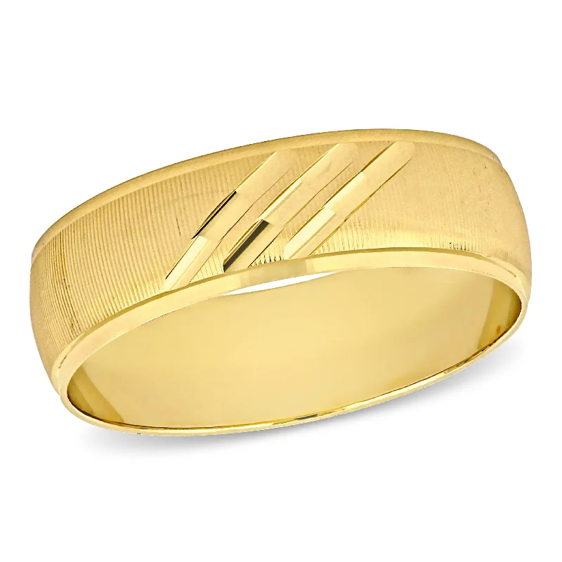 gold rings with diamonds-Miadora Mens 6 mm Striped Brushed Finish Wedding Band in 14k Yellow Gold