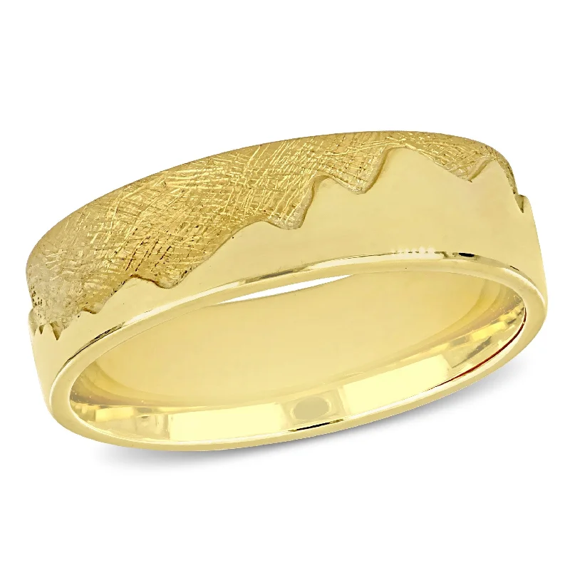 affordable wedding rings-Miadora Mens Mountain Design Wedding Band in 14k Yellow Gold