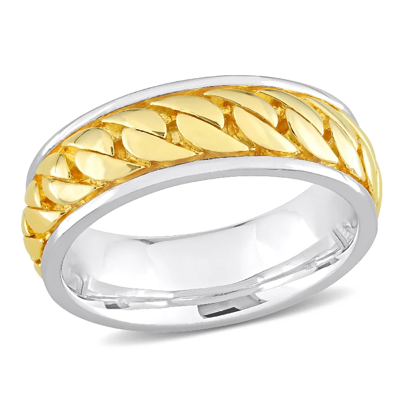 fashion rings for men-Miadora Ribbed Design Mens Ring in Sterling Silver with Yellow Gold Plating