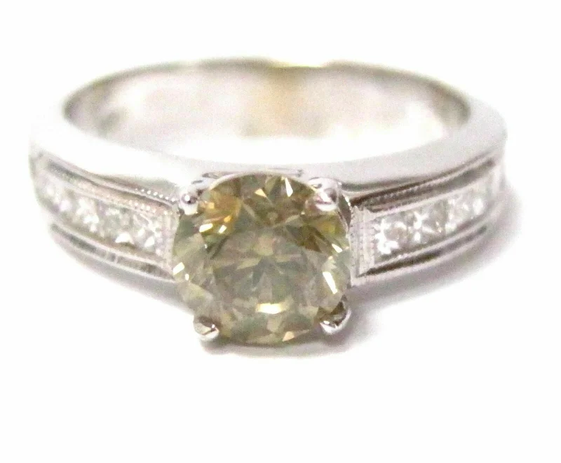 18k gold engagement rings-Natural Round Fancy Yellow Diamond Engagement/Anniversary Ring 18k White Gold