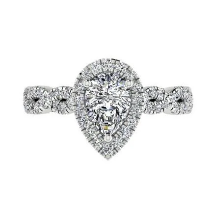 affordable diamond rings-Pear diamond engagement ring with halo 0.55 ct.tw