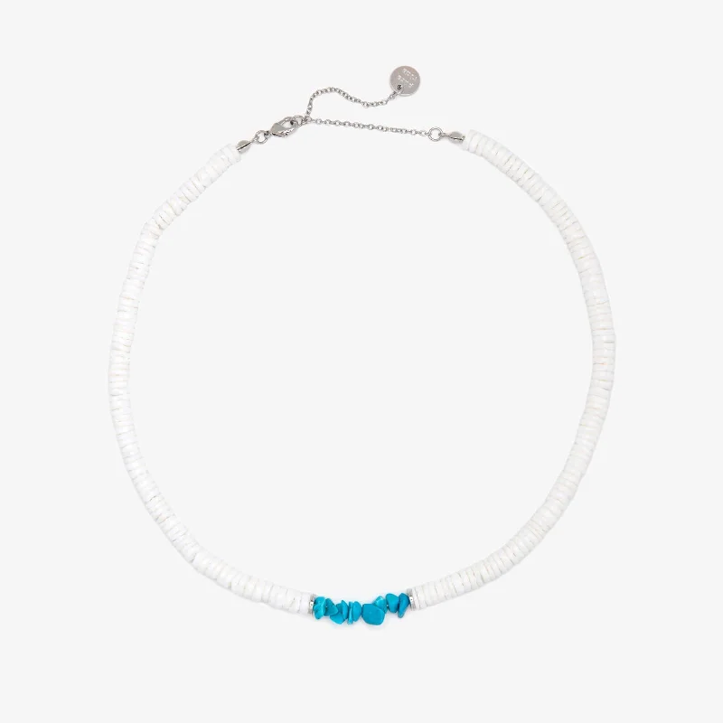 crystal pendant necklace -Puka Shell & Turquoise Chip Choker