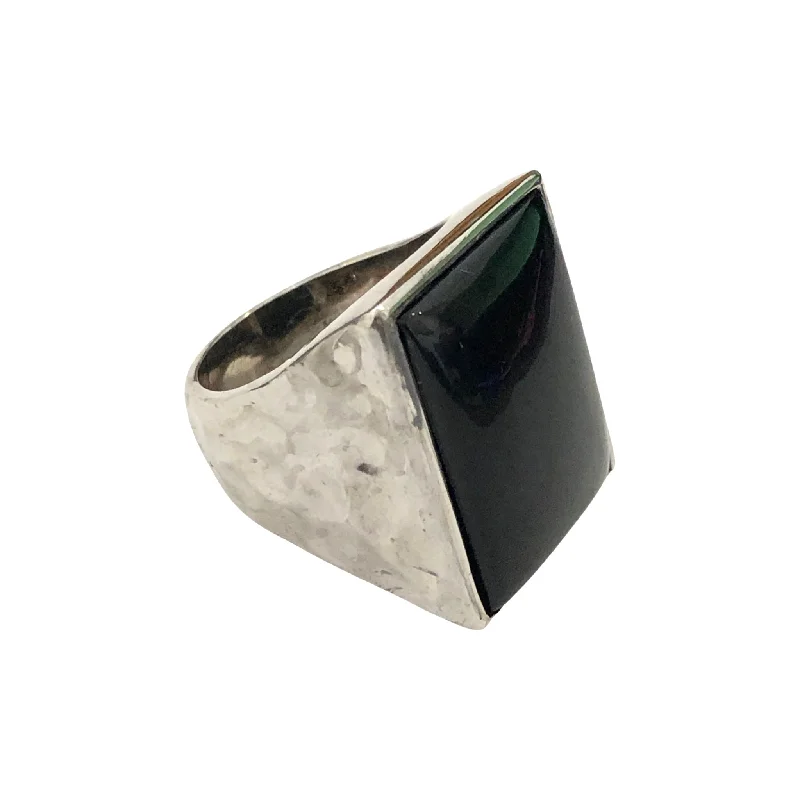 cubic zirconia rings-Rectangle Black Onyx 14k White Gold Ring