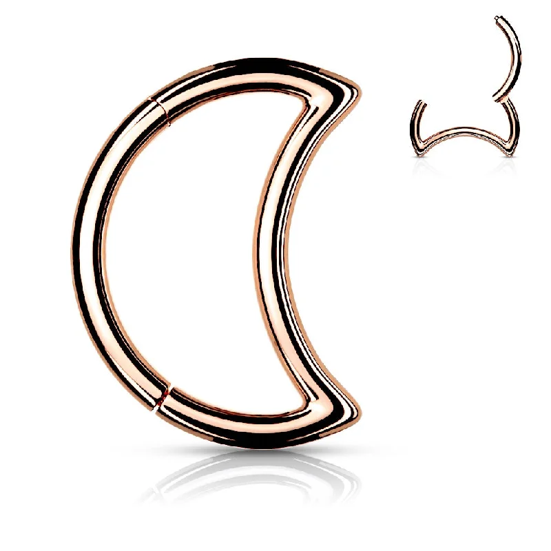 big gemstone rings-Rose Gold Crescent Hinged Segment Hoop Ring - E03C