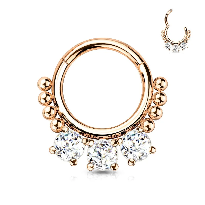 luxury wedding rings-Rose Gold Jewelled Hinged Daith/Septum Clicker - E22C