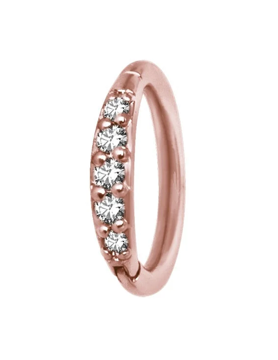 stacking rings for women-Rose Gold Jewelled Hinged Ring - E41B