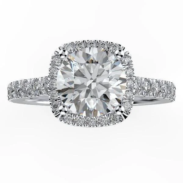 gold rings with diamonds-Round Diamond Cushion Halo White Gold Engagement Ring