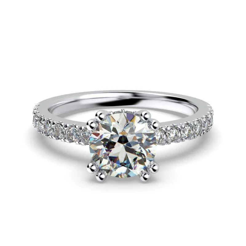 women’s chunky rings-Round Diamond Side Stones White Gold Engagement Ring