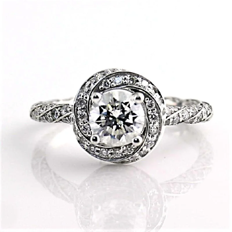 stackable wedding rings-Round Diamond Twisted Halo 18K White Gold Engagement Ring