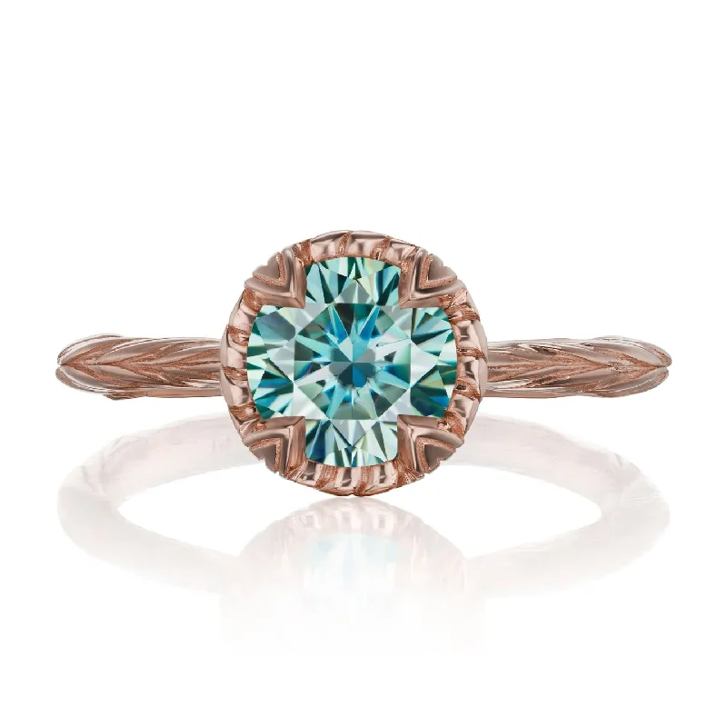 men’s signet rings-・SIENNA・Aqua-Teal Iconic™ Moissanite, Willow Leaf Band (1.25ct)