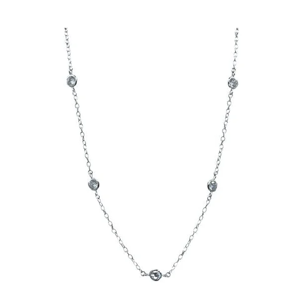 moon pendant necklace for women -Silver Plated Chain With Bezel Set CZ: 16" or 32" (NCS445/__)