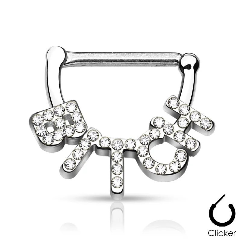 vintage engagement rings-SS316L Crystal Paved "Bitch" Nipple Clicker - N201