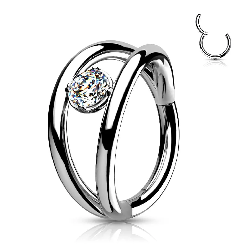 moonstone rings-SS316L Jewelled Double Hoop Hinged Segment Ring - E504