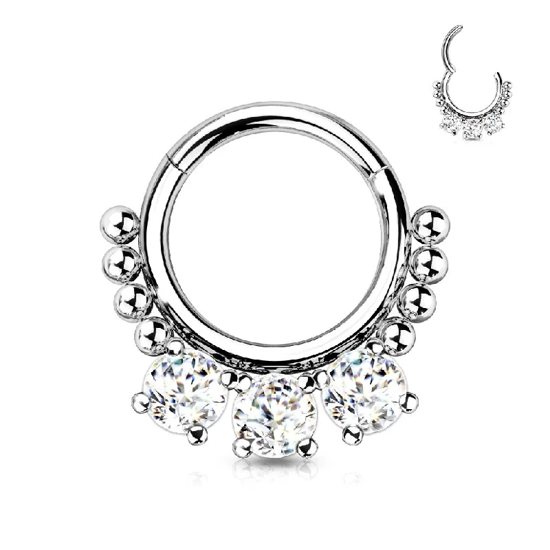 custom engraved rings-SS316L Jewelled Hinged Daith/Septum Clicker - E22