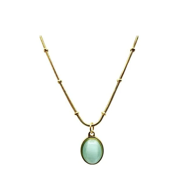 moonstone necklace for women -Stainless Steel: Aqua Glass Charm on Unique Chain (NGSS48Q)