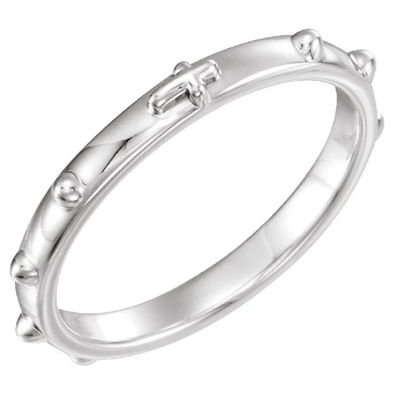 heart-shaped rings-Sterling Silver 2.5mm Rosary Eternity Wedding Band Ring - Sizes 4-12 - White