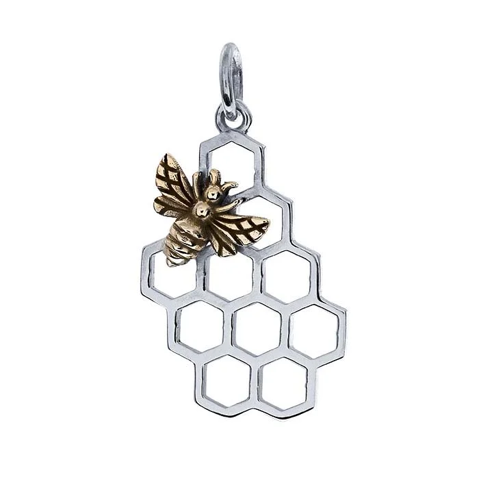 platinum engagement rings-Sterling Silver Honeycomb Charm with Bronze Bee