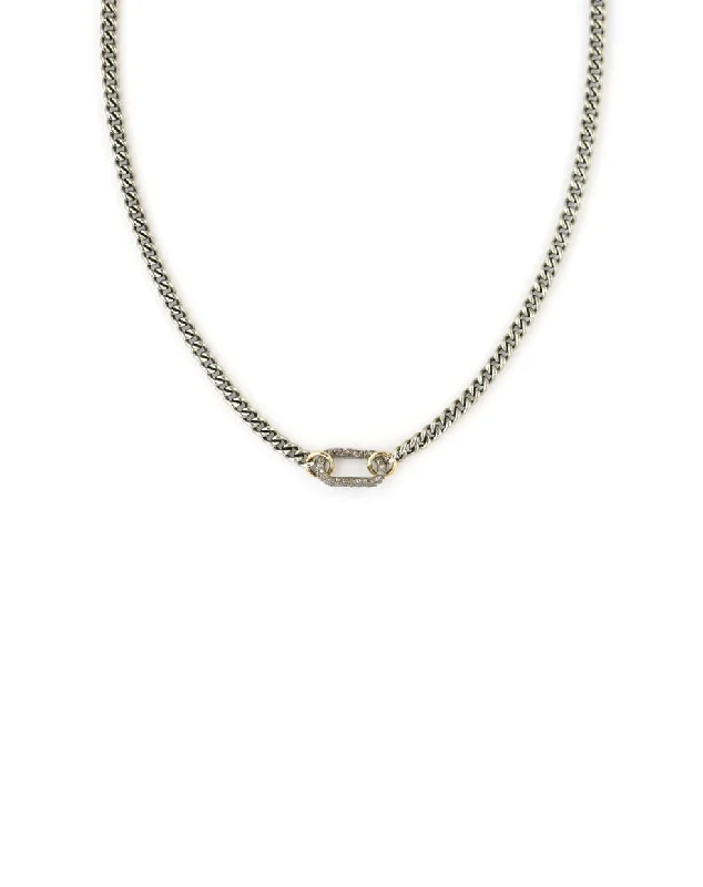 crystal pendant necklace -The Luxe Lexi Lock Necklace: Silver Cuban Chain