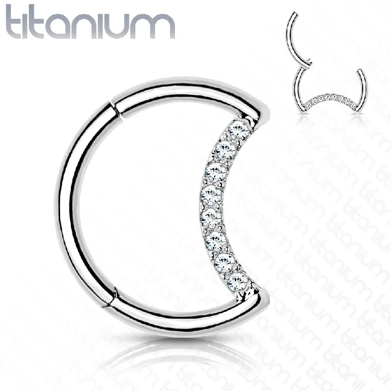 men’s wedding bands-Titanium High Polish Jewelled Hinged Septum/Daith Ring - TI-120