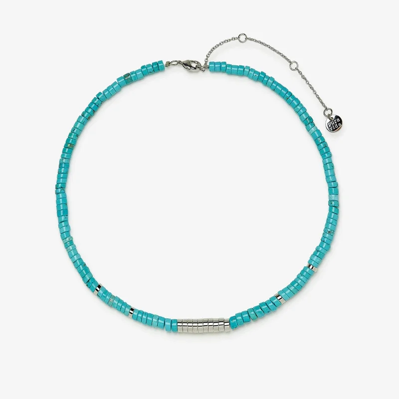 sterling silver necklace for men -Turquoise Bead Choker