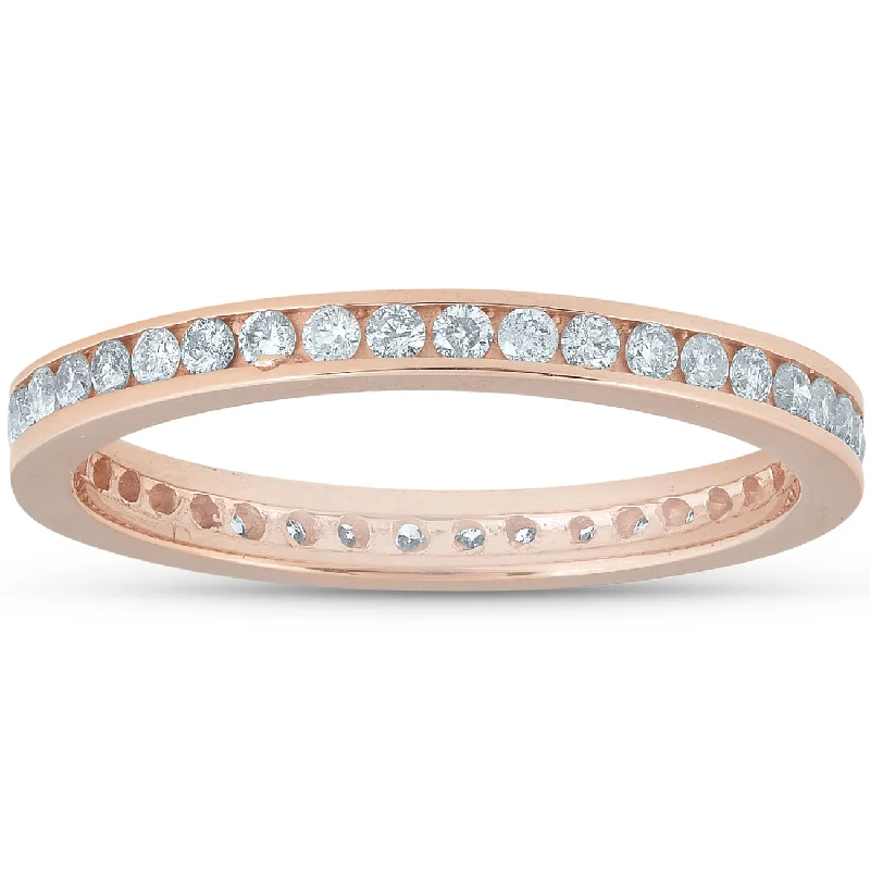 custom made rings-1/2 Ct Diamond Eternity Ring 14k Rose Gold Channel Set Wedding Band