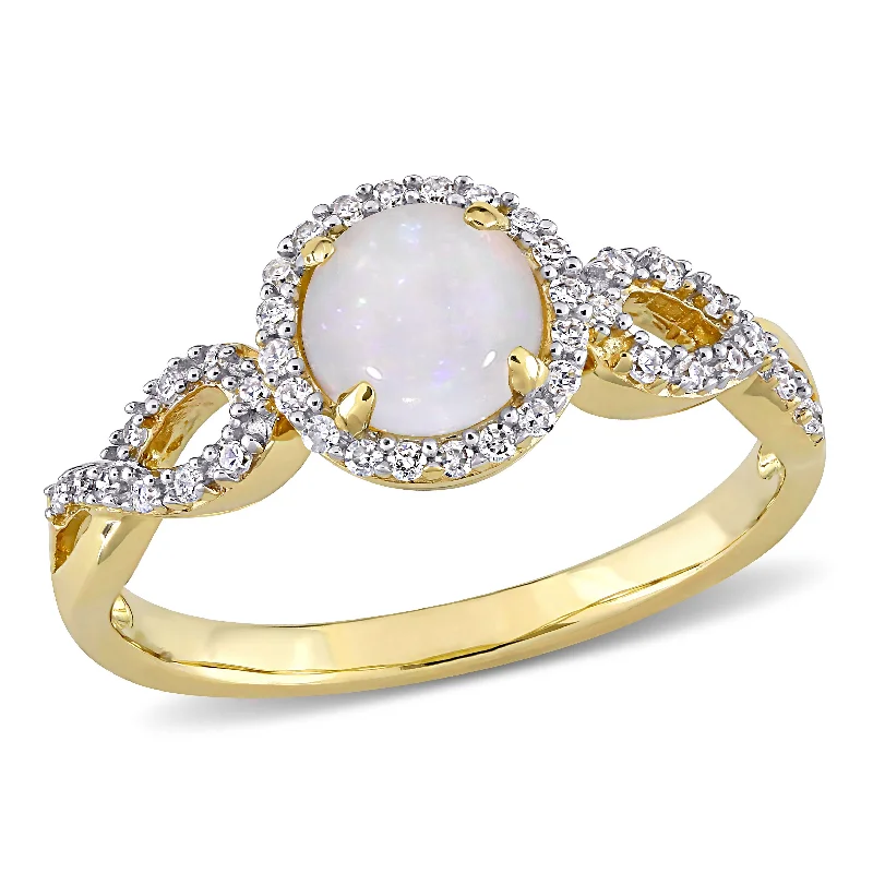 eternity rings for women-1/2 CT TGW Opal and 1/6 CT TW Diamond Circular Infinity Ring in 10K Yellow Gold