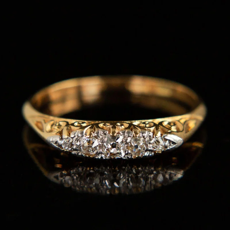 women’s eternity rings-Antique 5 Stone Diamond Ring |18k Yellow Gold |  Circa 1900