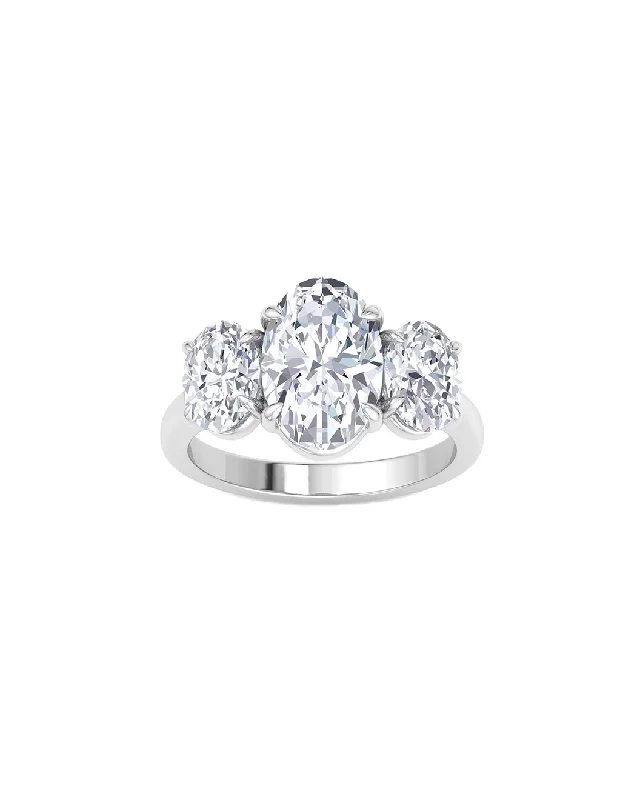 solitaire rings for women-5 Carat Oval Shape Lab Grown Diamond Three Stone E