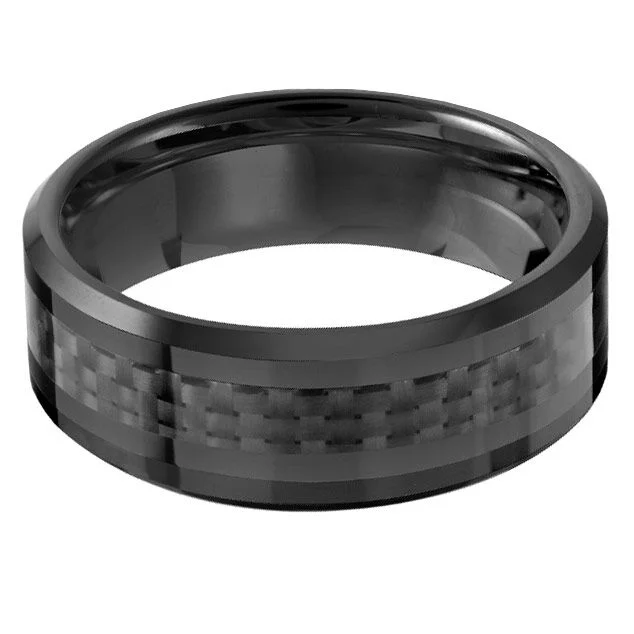 stacking rings for women-Black Carbon Fiber Ceramic 8mm Wedding Ring