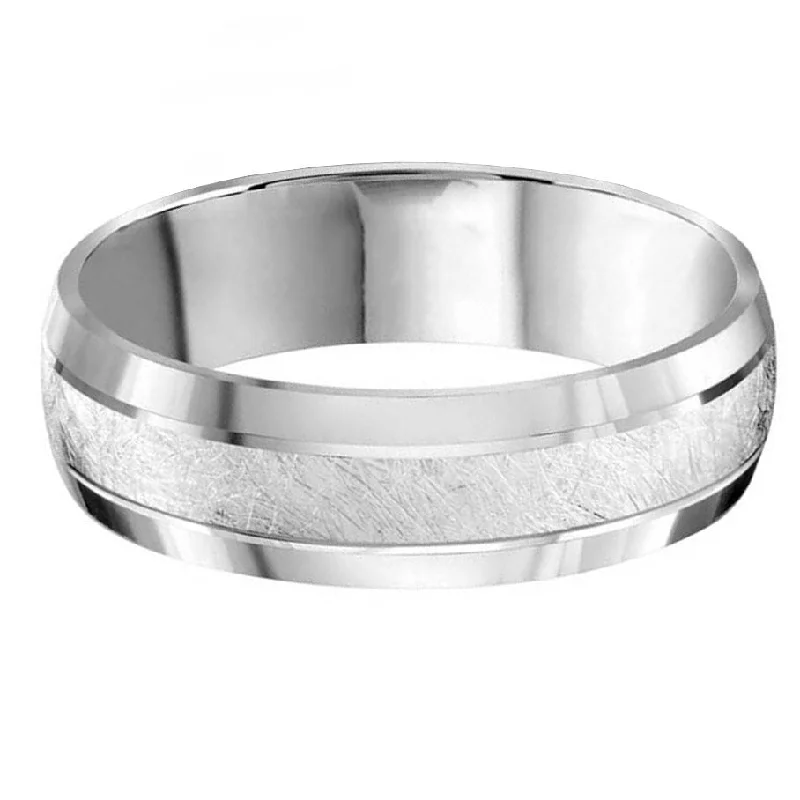 silver statement rings-Brush Center 6mm Wedding Ring