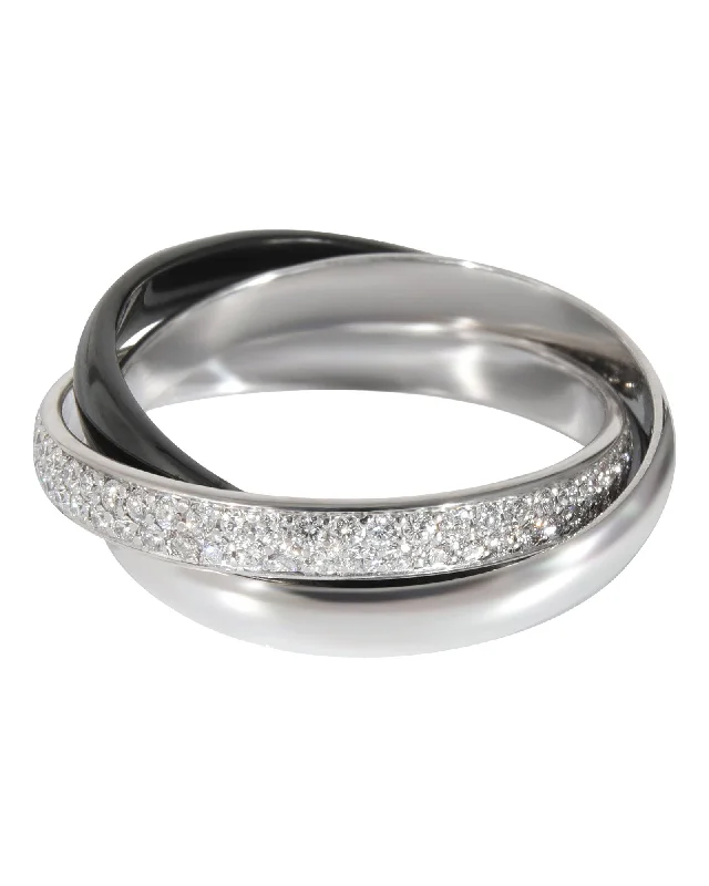 heart-shaped rings-Cartier Trinity Ceramic & Diamond Ring in 18k White Gold 0.45 CTW