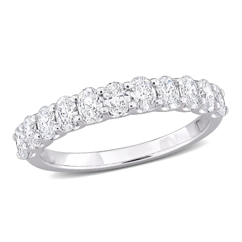 big gemstone rings-Created Forever 1ct TW Oval Lab-Grown Diamond Semi-Eternity Anniversary Band in 14k White Gold