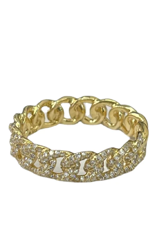 elegant engagement rings-Cuban Link Round Brilliants Diamond Band 14k Yellow Gold Size 10