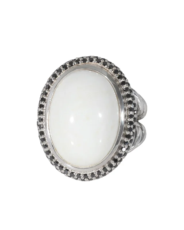 fashion rings for men-David Yurman Cerise White Agate Diamond Ring in Sterling Silver White 0.5 CTW