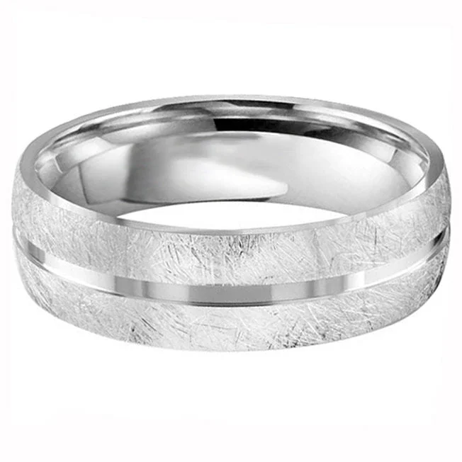 women’s chunky rings-Diamond Brush Finish 6mm Wedding Ring