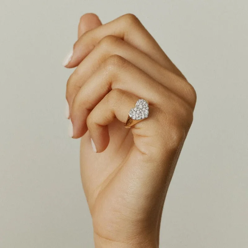 sterling silver rings-Diamond Smushed Heart Pinky Ring