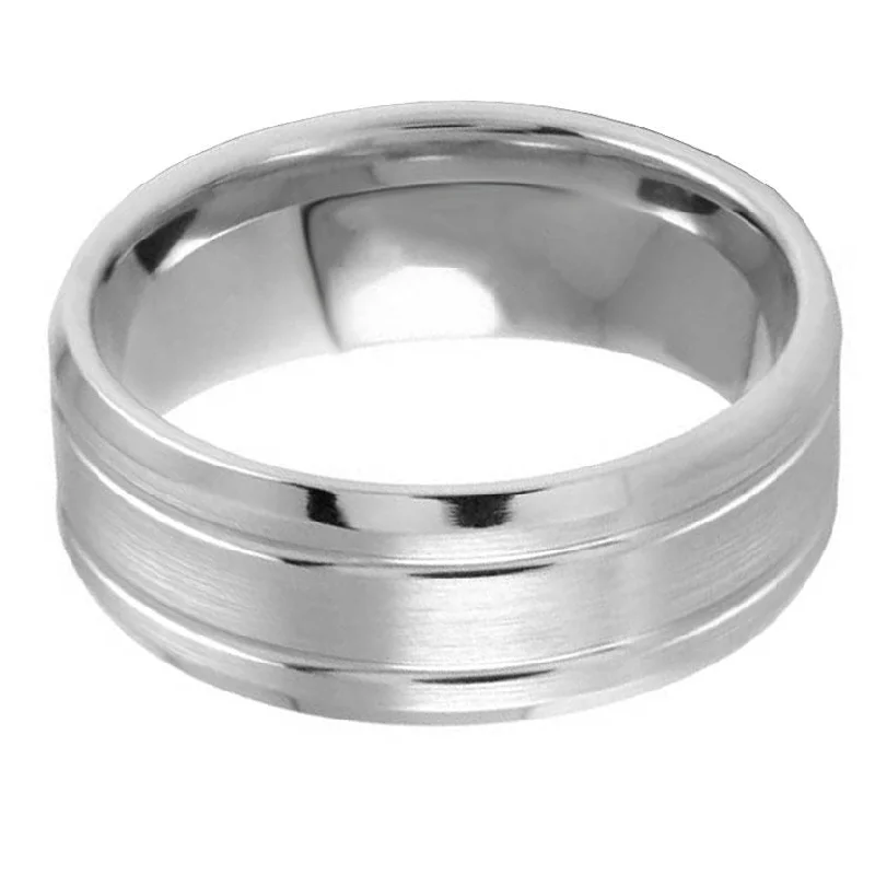 luxury wedding rings-Double Groove 9mm Wedding Ring