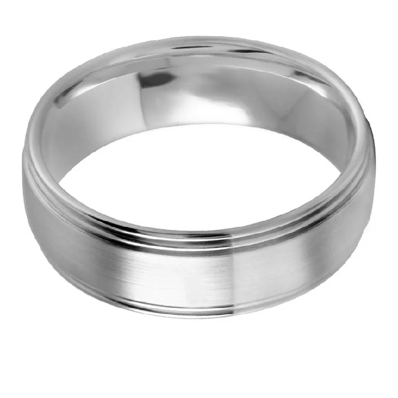 silver promise rings-Double Step Edge 7mm Wedding Ring