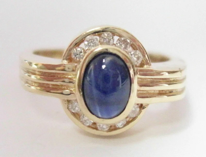 adjustable gemstone rings-Fine Natural Oval Cut Blue Sapphire Diamond Ring Size 6 14kt WG