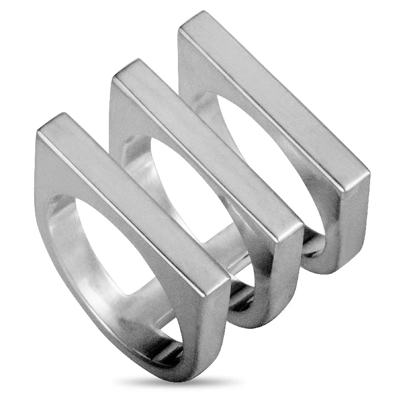 women’s stackable rings-Georg Jensen Aria Silver Flat Three Band Ring