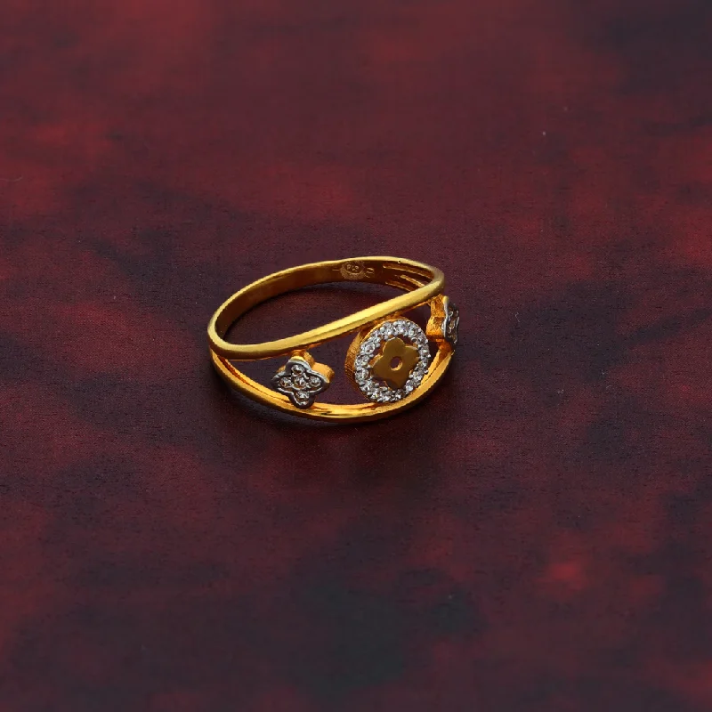 gold rings with sapphires-Gold CZ Round Flower in Ring 21KT - FKJRN21K9043