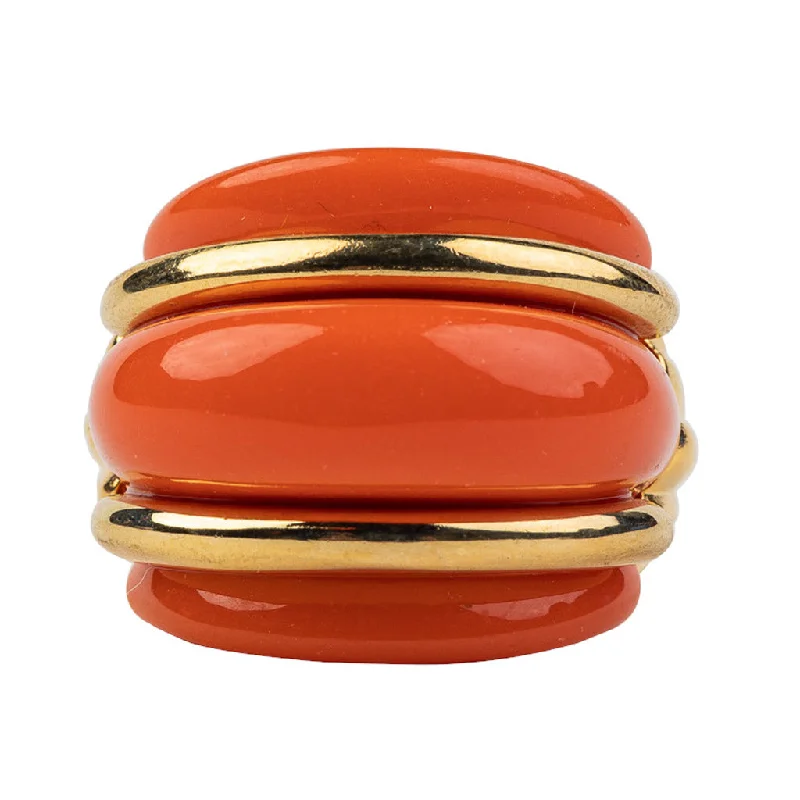 women’s fashion rings-Gold and Coral Double Ribbed Ring